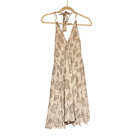 Zury Dresses & Skirts - Boho-Chic Halter Dress Beige Paisley Print Lightweight Festival Resort Wear NWT
